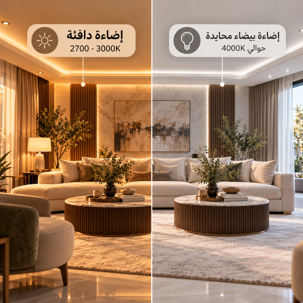الإضاءة الدافئة والبيضاء