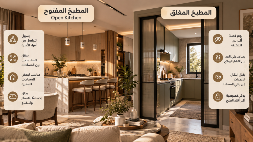 مقارنة المطبخ المفتوح والمغلق المطبخ المفتوح والمغلق